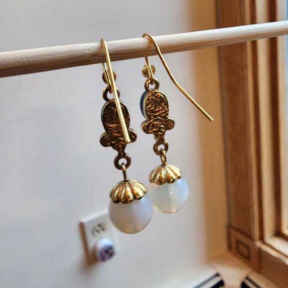 1928 Blue/Gold Beaded Drop Dangle Earrings - Picture 11 of 16